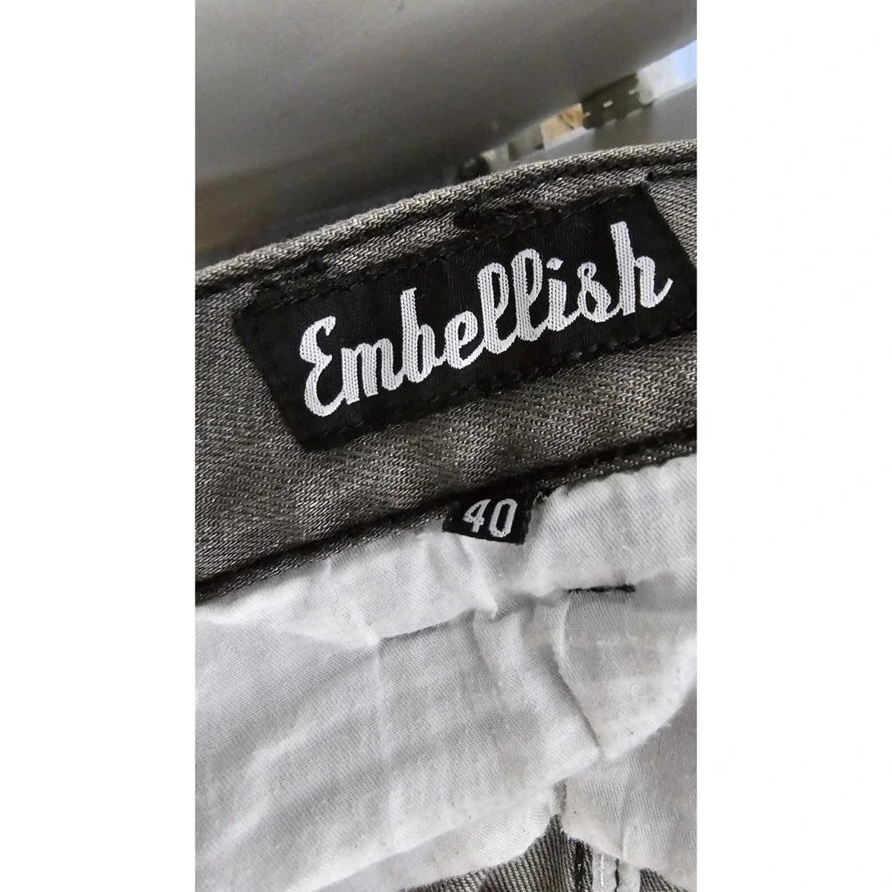Embellish NYC Mens Moto Biker Jeans Gray Ribbed Knee Zipper Pockets Size 40